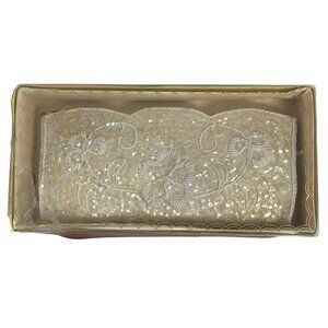 La Regale Vintage Ivory Beaded Sequin Floral Evening Clutch Purse With Box